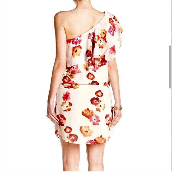 Haute Hippie Floral One Shoulder Dress Ruffle L - Picture 6 of 6